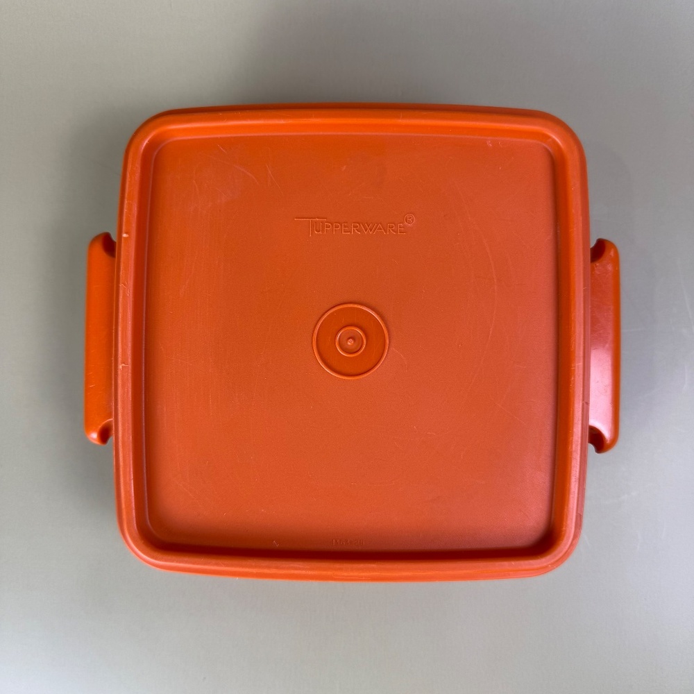 Vintage Tupperware Orange Square Container | Classic Mid-Century Kitchen - Picture 4 of 16